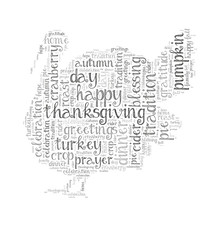 Thanksgiving day word cloud in shape of turkey