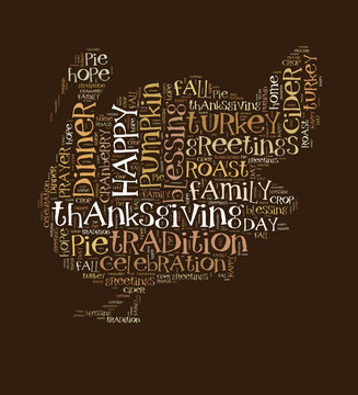 Thanksgiving day word cloud in shape of turkey