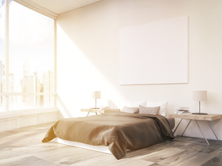 Close up of bed in modern sunlit flat