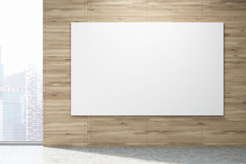 Horizontal poster on light wood wall in New York, toned