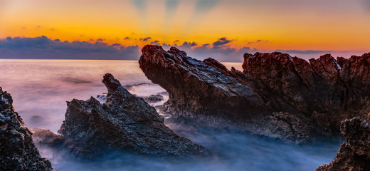 Fototapeta na wymiar Morning Coast Sunrise on Island Sicily in Italy, Europe with sunr