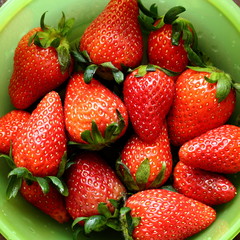 Ripe Strawberries in Green Container