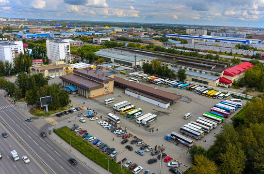 Tyumen, Russia - August 25, 2015: Bird eye view onto intercity bus station