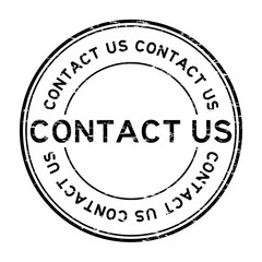 Grunge black contact us round rubber stamp