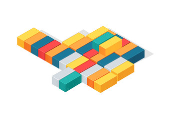 Sea Containers in Isometric Projection Vector