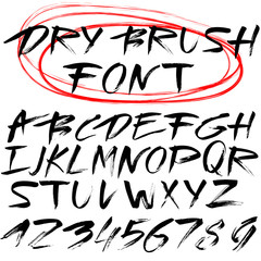 Hand drawn font. Brush stroke alphabet. Grunge style