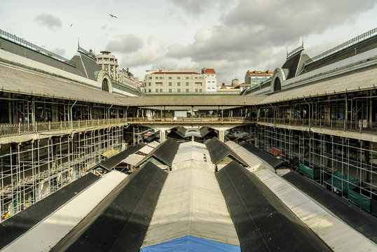 interior of the historical municipal market of the Bolhao in Oporto, Portugal