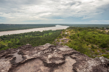 Fototapeta na wymiar Mekong river the nature border between Thailand and Laos scenery view from Pha Taem National Park in Ubonratchathani province of Thailand.