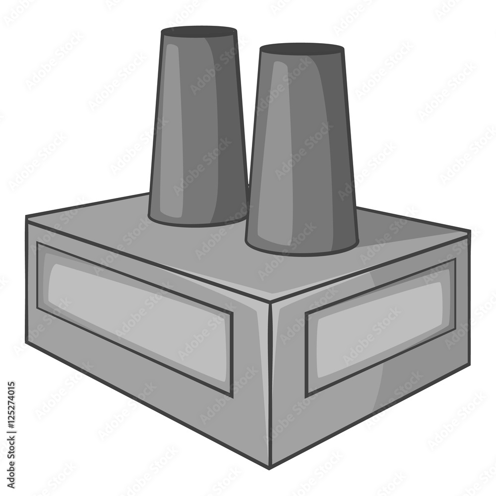 Poster factory building with chimneys icon. gray monochrome illustration of factory vector icon for web des
