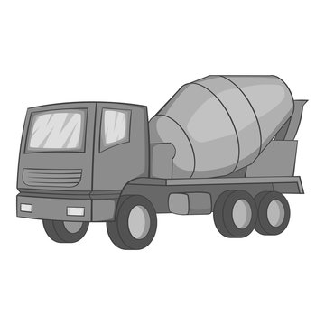 Concrete mixer icon. Gray monochrome illustration of concrete mixer vector icon for web design