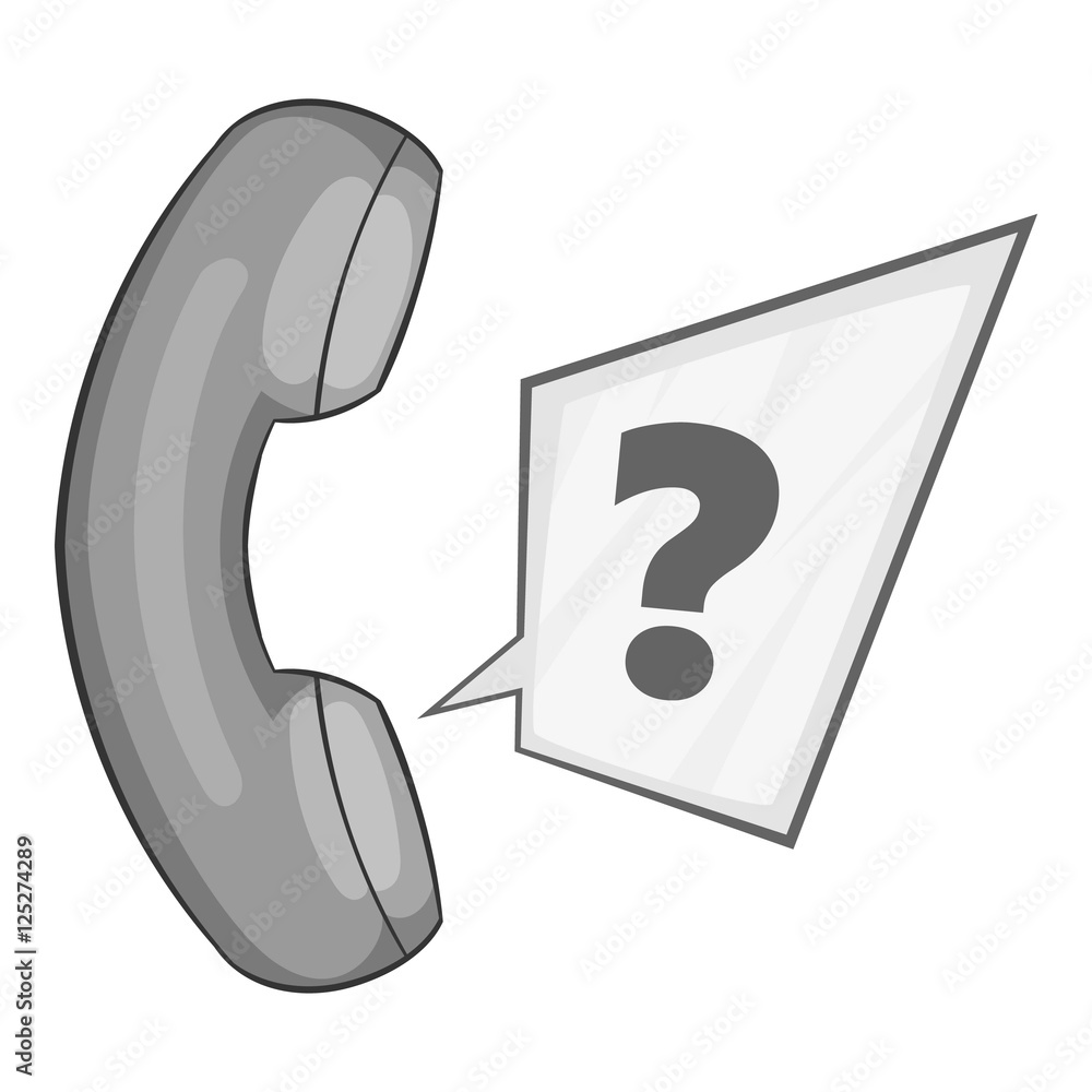 Poster handset with question mark icon. gray monochrome illustration of handset vector icon for web design
