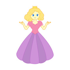 Princess girl in evening gowns isolated. Elegant little princess girl in flat style. Fashionable princess girl ladies in dresses and with crown.