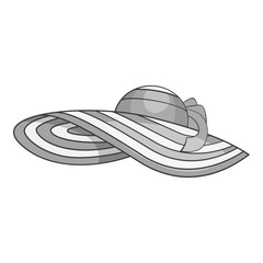 Beach hat icon. Gray monochrome illustration of beach hat vector icon for web design