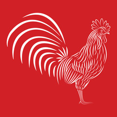 Hand drawn doodle outline rooster illustration.
