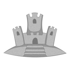 Sand castle icon. Gray monochrome illustration of sand castle vector icon for web design