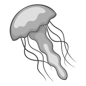 Jellyfish icon. Gray monochrome illustration of jellyfish vector icon for web design