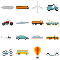 Transport icons set. Flat illustration of 16 transport vector icons for web