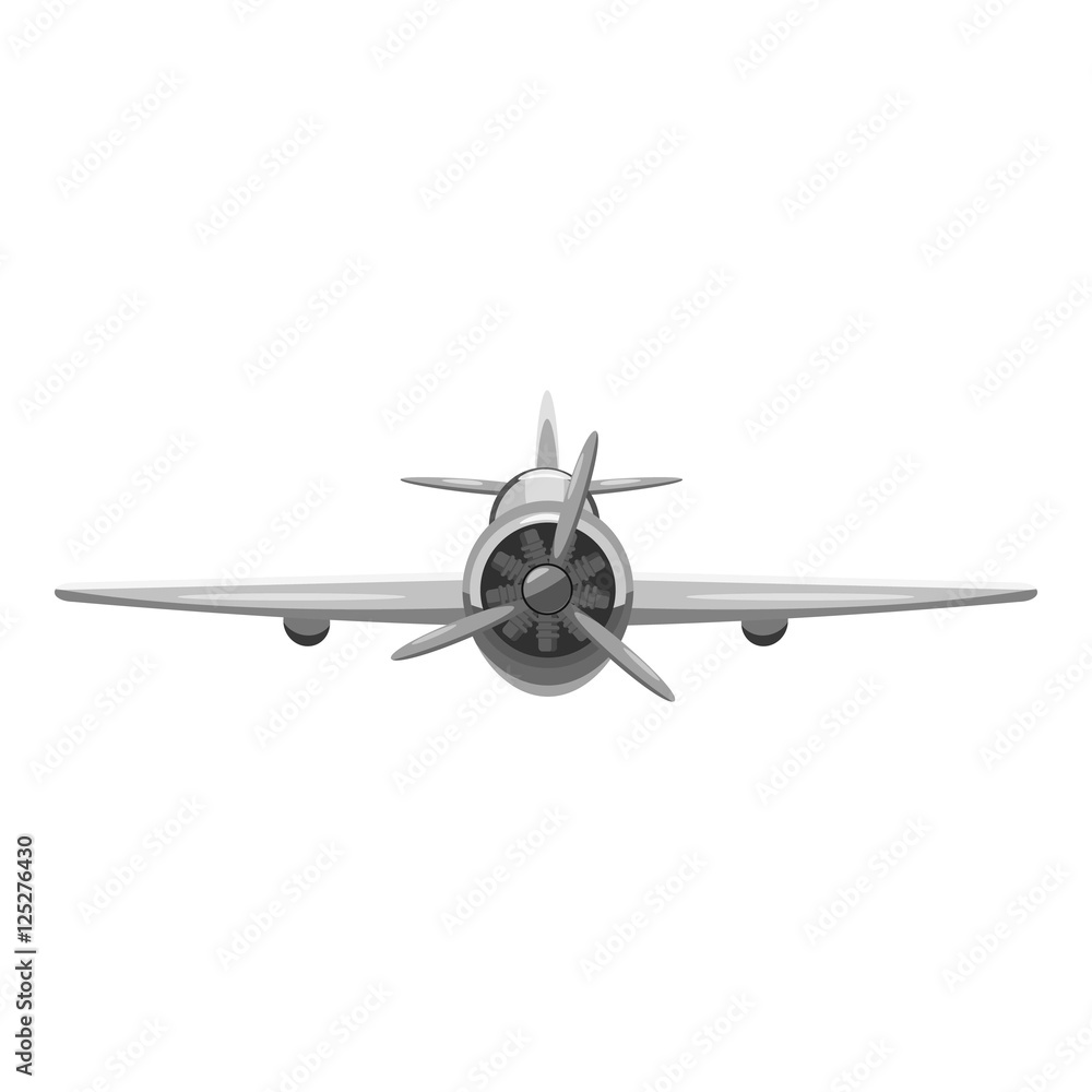 Poster airplane front view icon. gray monochrome illustration of airplane front view vector icon for web