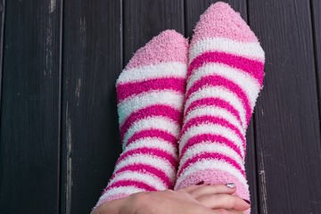 beautiful legs woman with socks standing
