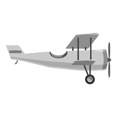Biplane icon. Gray monochrome illustration of biplane vector icon for web