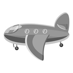 Airplane passenger plane icon. Gray monochrome illustration of airplane passenger plane vector icon for web