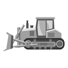 Bulldozer icon. Gray monochrome illustration of bulldozer vector icon for web