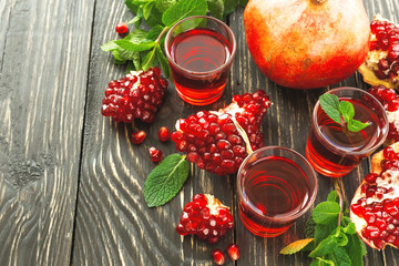 Pomegranate juice with fresh fruits and mint