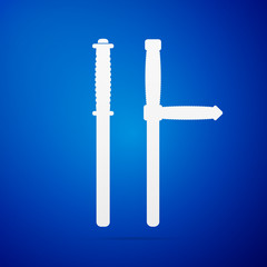 Police baton or police nightstick flat icon on blue background. Vector Illustration