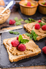 Toast with peanut butter and berries