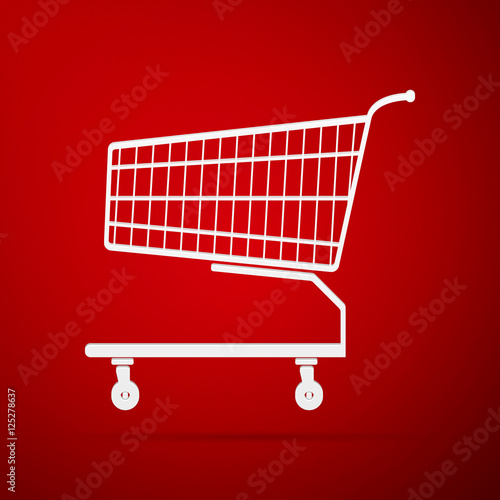 cart flat icon on red background. Vector Illustration" Stock photo and royaltyfree