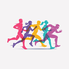 Plakat running people set of silhouettes, sport and activity backgroun