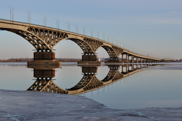 Bridge over the river Volga. The bridge connects the two cities - Saratov and Engels.