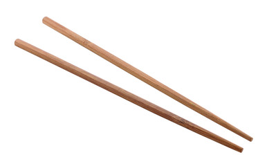 Wooden pairs of chopsticks on white background