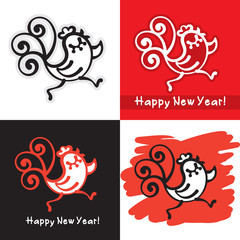 Cute Cockerel - Symbol of Eastern Calendar and Year 2017. Four Vector Images.