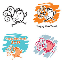Cute Rooster - Symbol of Eastern Calendar and Year 2017. Vector Illustration.