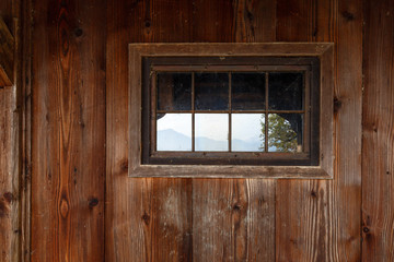 Window of an old House with wooden planks