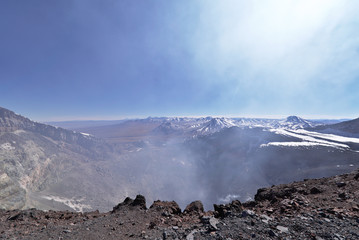 Lascar volcano crater with fumaroles.
