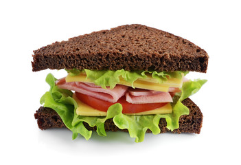 Sandwich with rye bread, ham, tomato, cheese and lettuce