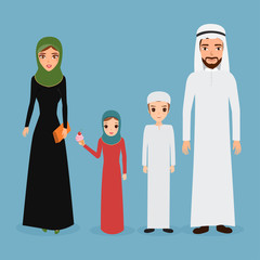 Arab family in national clothes Traditional muslim parents with