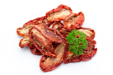 Dried tomatoes isolated on white background.