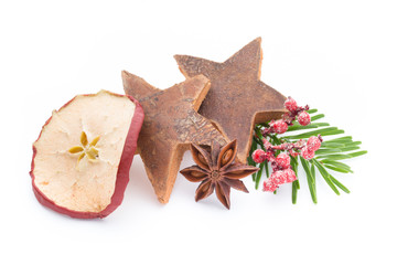 Christmas spices. Apple, anise, stars, cinnamon, pine. Isolated