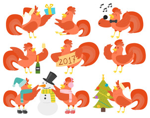 Cute cartoon rooster cock character vector