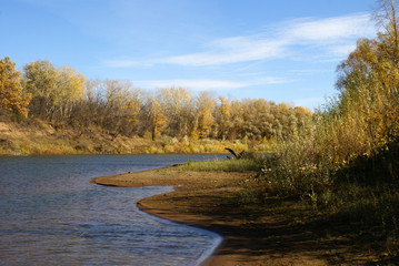 Samara River in autumn (a tributary of the Volga River in Russia)