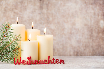 Christmas candles and lights. Christmas background.