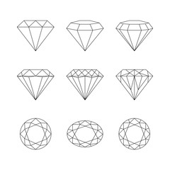 Diamonds, gemstones faceting vector patterns on a white backgrou