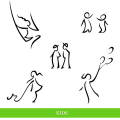Set of beautiful silhouettes of children. Vector ilustration.