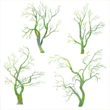 set of trees silhouettes