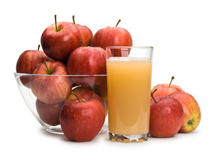 Ripe apples and juice with pulp