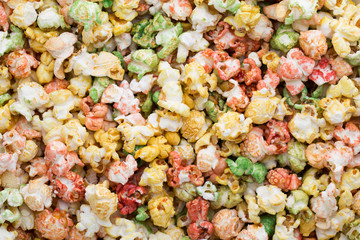 Colored Popcorn texture background. Sweet popcorn.