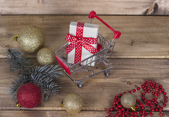 Christmas shopping background compostion over the wooden surface